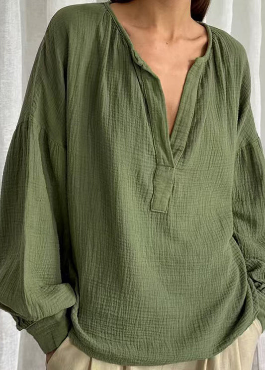 Solid Patchwork Green V Fall Size Neck Tops Plus FashionChic