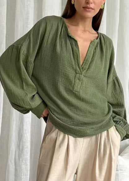 Solid Patchwork Green V Fall Size Neck Tops Plus FashionChic