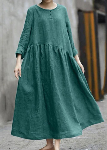 Long Plus Green Patchwork Fall Wrinkled Dresses Size FashionChic
