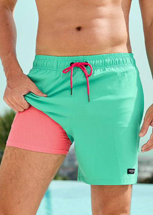 Shorts Plus Drawstring Zippered Cotton Summer Mens Green Size FashionChic