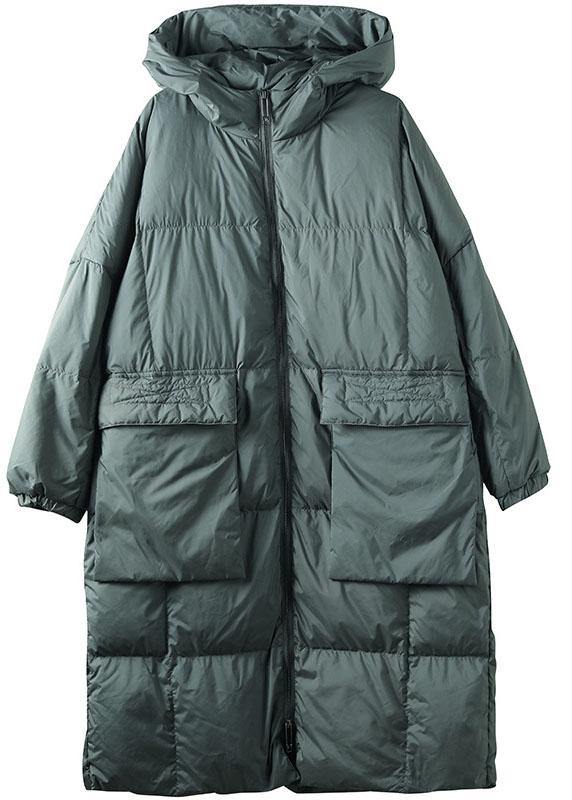 Plus Size Green hooded Zippered Pockets Winter Down Coat Long sleeve QS034 WT-WG-DJK210914