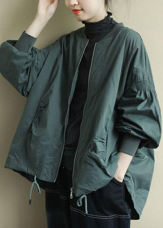 Plus Size Green zippered Pockets low high design Fall Coat Long sleeve QS056 WT-WG-CTS210914