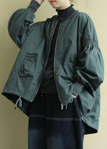 Plus Size Green zippered Pockets low high design Fall Coat Long sleeve QS056 WT-WG-CTS210914