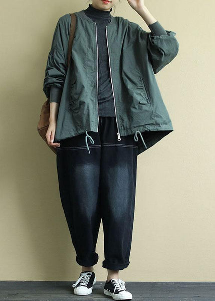 Plus Size Green zippered Pockets low high design Fall Coat Long sleeve QS056 WT-WG-CTS210914