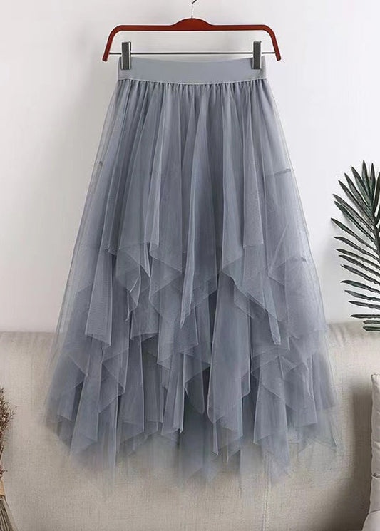 Plus Size Grey Asymmetrical Design Tulle Skirt Summer QQ1037 Ada Fashion