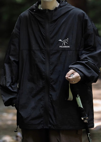 Ice UPF Size Silk Plus Embroideried 50+ Coat Grey Hooded Men FashionChic