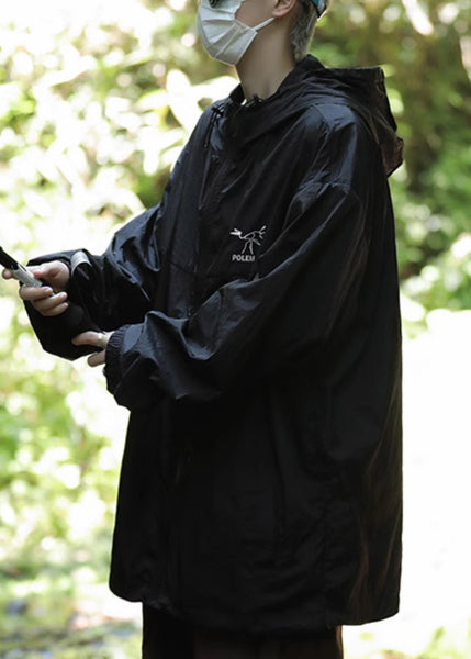 Ice UPF Size Silk Plus Embroideried 50+ Coat Grey Hooded Men FashionChic