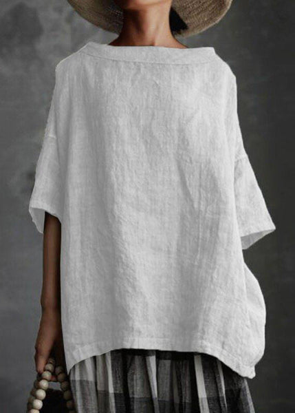 Shirts O-Neck Size T Grey Summer Solid Patchwork Plus FashionChic