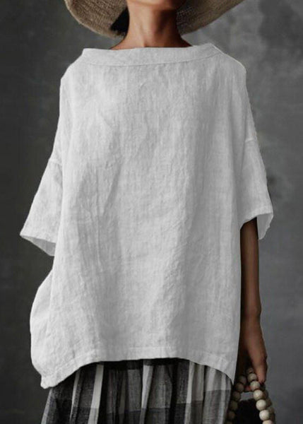 Shirts O-Neck Size T Grey Summer Solid Patchwork Plus FashionChic