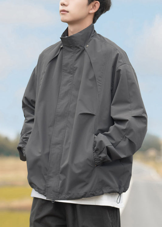 Collar Mens Drawstring Grey Plus Stand Size Coats Cotton FashionChic