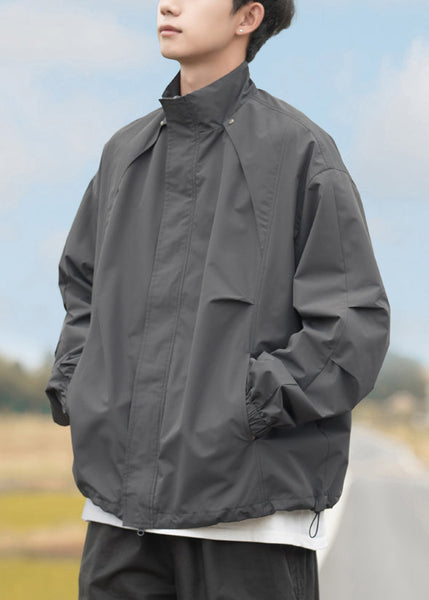 Collar Mens Drawstring Grey Plus Stand Size Coats Cotton FashionChic