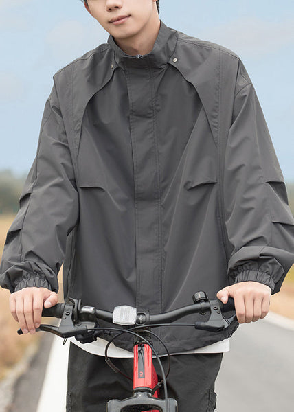 Collar Mens Drawstring Grey Plus Stand Size Coats Cotton FashionChic