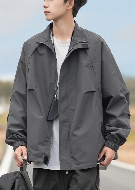 Collar Mens Drawstring Grey Plus Stand Size Coats Cotton FashionChic