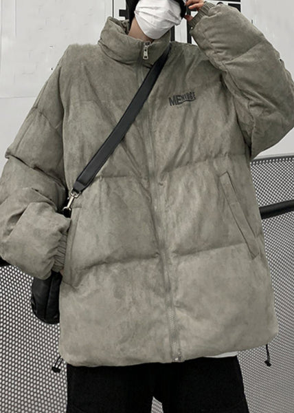 Plus Size Grey Zip Up Print Pockets Men Parkas Winter WL003 MENCW241123