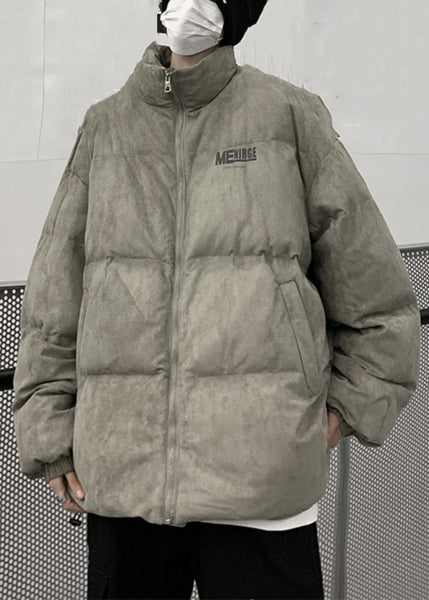 Plus Size Grey Zip Up Print Pockets Men Parkas Winter WL003 MENCW241123