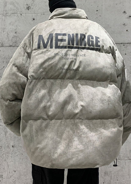 Plus Size Grey Zip Up Print Pockets Men Parkas Winter WL003 MENCW241123