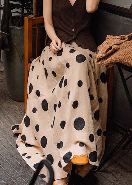 Plus Size Khaki Dot Print Elastic Waist A Line Skirt TR021 MZF-SKTS240727