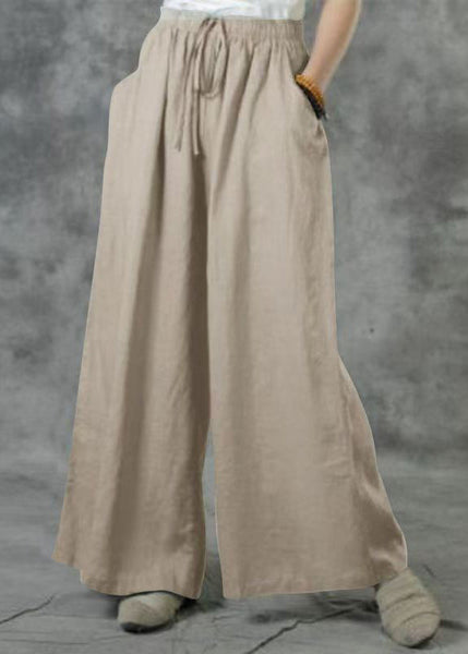 Elastic Summer Pockets Waist Wide Size Leg Pants Plus Khaki FashionChic