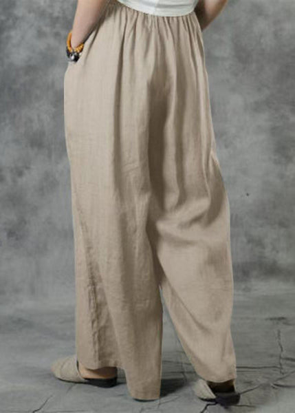 Elastic Summer Pockets Waist Wide Size Leg Pants Plus Khaki FashionChic