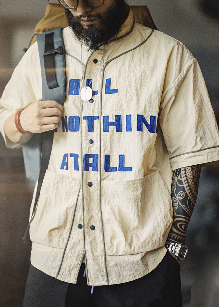 Cotton Pockets Khaki Button Size Shirts Men Plus Letter Half FashionChic