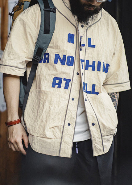 Cotton Pockets Khaki Button Size Shirts Men Plus Letter Half FashionChic