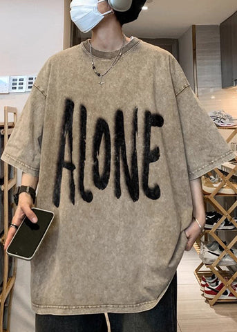 O Half Print Khaki Shirt Plus Size Sleeve Neck Cotton T Men FashionChic