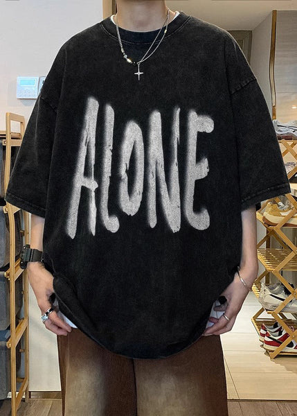 O Half Print Khaki Shirt Plus Size Sleeve Neck Cotton T Men FashionChic