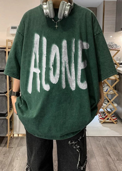 O Half Print Khaki Shirt Plus Size Sleeve Neck Cotton T Men FashionChic