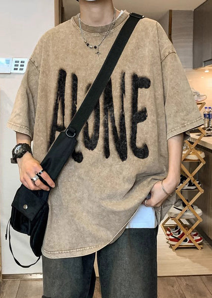 O Half Print Khaki Shirt Plus Size Sleeve Neck Cotton T Men FashionChic