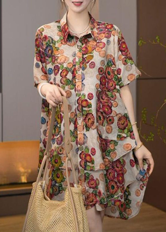 Cotton Pieces Set Print Khaki Size Summer Plus Two Oversized FashionChic