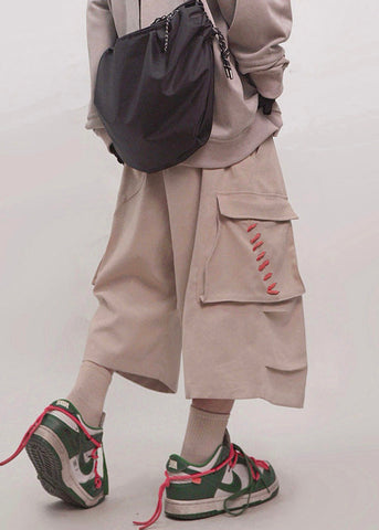 Men Pockets Crop Khaki Elastic Cotton Pants Waist Size Plus FashionChic