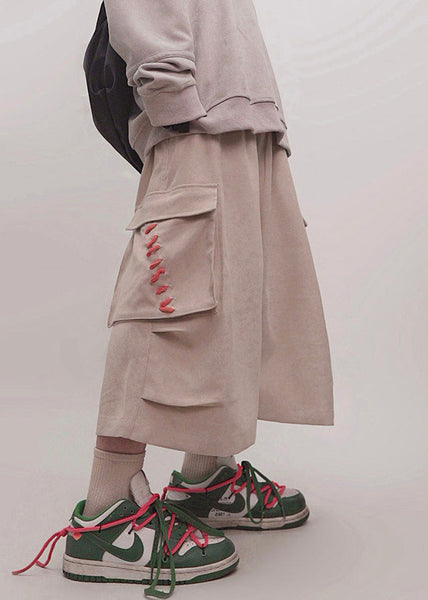 Men Pockets Crop Khaki Elastic Cotton Pants Waist Size Plus FashionChic