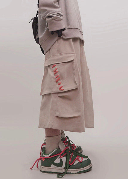 Men Pockets Crop Khaki Elastic Cotton Pants Waist Size Plus FashionChic