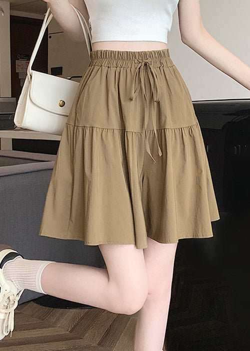 Plus Size Khaki Pockets Elastic Waist Cotton Shorts Summer QE002 MZF-SPTS240927