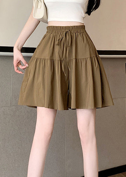 Plus Size Khaki Pockets Elastic Waist Cotton Shorts Summer QE002 MZF-SPTS240927