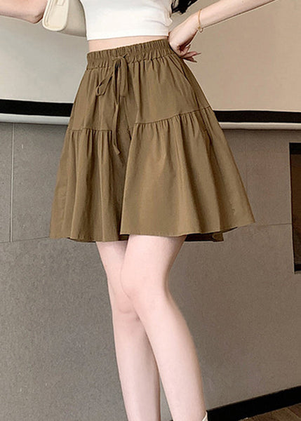 Plus Size Khaki Pockets Elastic Waist Cotton Shorts Summer QE002 MZF-SPTS240927