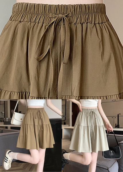 Plus Size Khaki Pockets Elastic Waist Cotton Shorts Summer QE002 MZF-SPTS240927