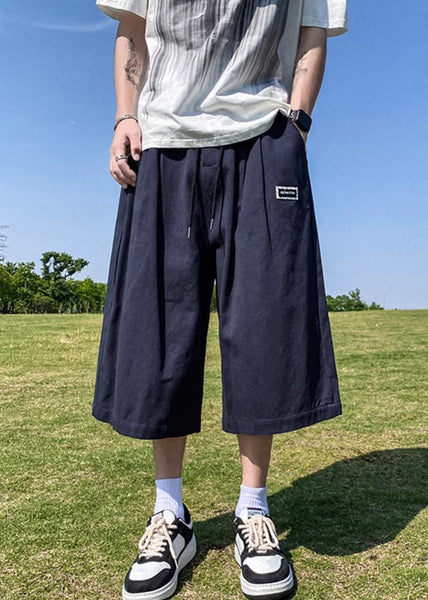 Plus Size Nave Blue Elastic Waist Tie Waist Ice Silk Men Pants Summer YT006 Men-Silk-MENCP240721