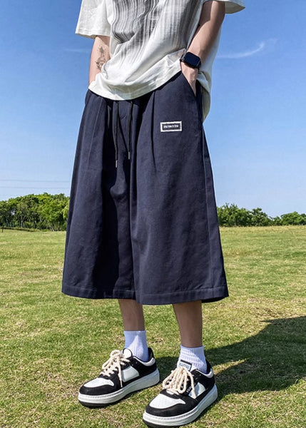 Plus Size Nave Blue Elastic Waist Tie Waist Ice Silk Men Pants Summer YT006 Men-Silk-MENCP240721