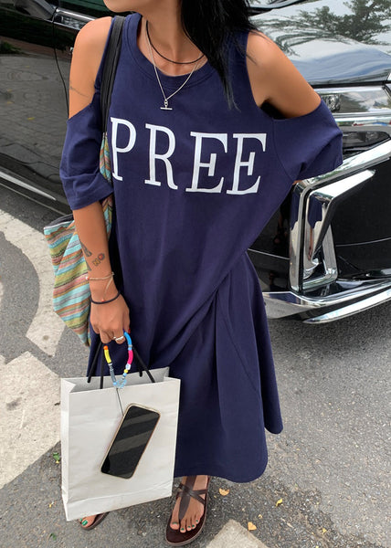 Size Plus Blue Cold Maxi Navy Graphic Dress Holiday Shoulder FashionChic