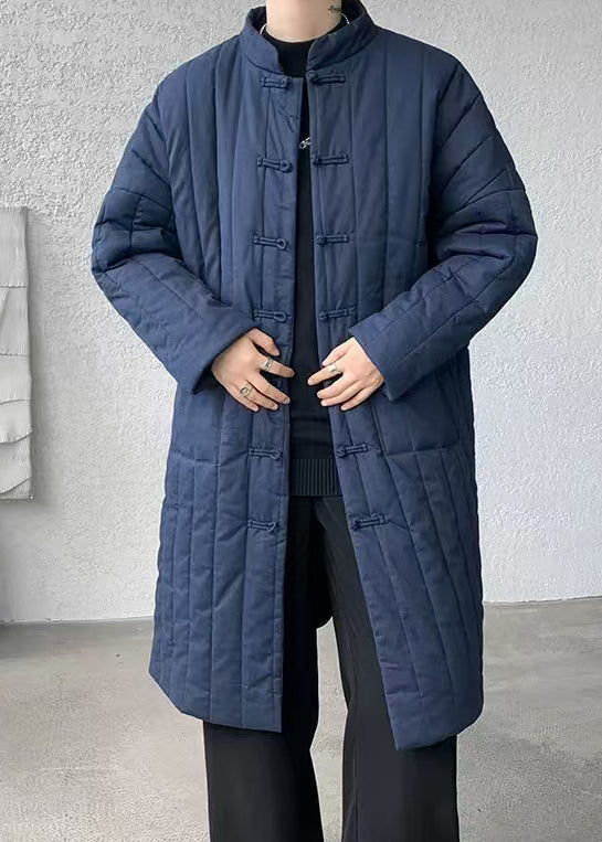 Plus Size Navy Chinese Button Pockets Men Parka Winter RJ013 ABC