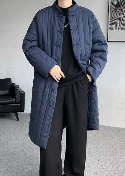 Plus Size Navy Chinese Button Pockets Men Parka Winter RJ013 ABC