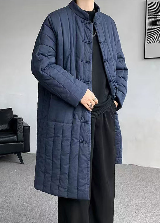 Plus Size Navy Chinese Button Pockets Men Parka Winter RJ013 ABC