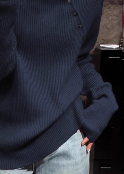 Plus Size Navy High Neck Knit Sweater Tops Spring TN010 ABC