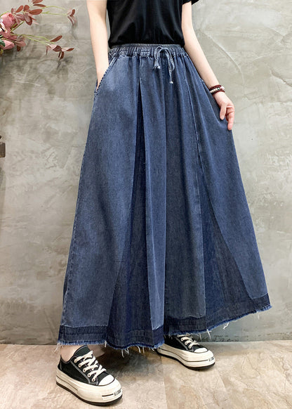 Wrinkled Denim Plus Oversized Leg Size Pants Navy Wide Summer FashionChic