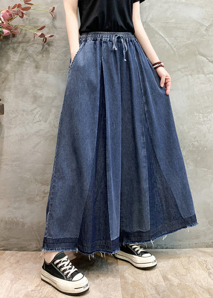 Wrinkled Denim Plus Oversized Leg Size Pants Navy Wide Summer FashionChic