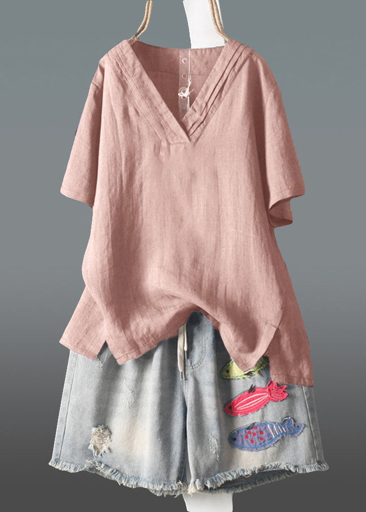 Summer Size Wrinkled V Navy Neck Linen Plus Tank FashionChic