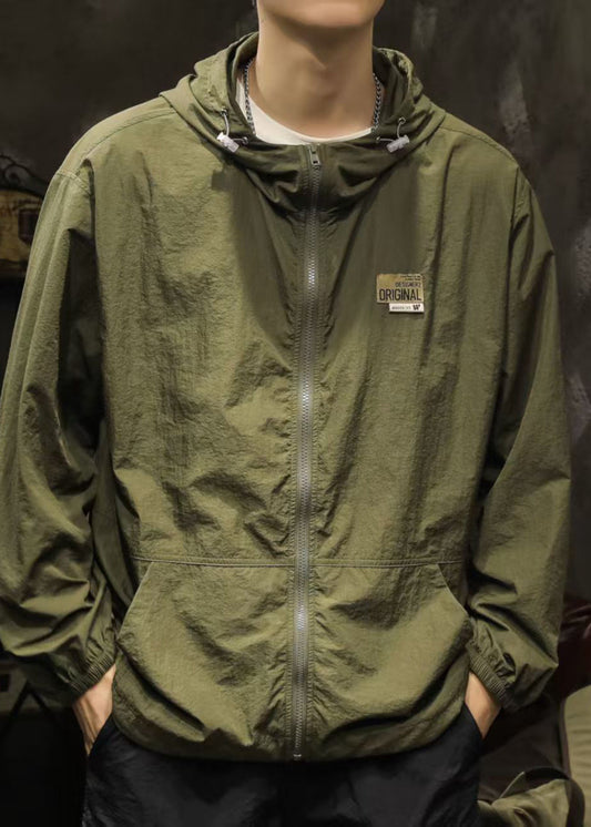 Coats Olive Plus Size Summer Mens Pockets Green Zippered Hooded FashionChic