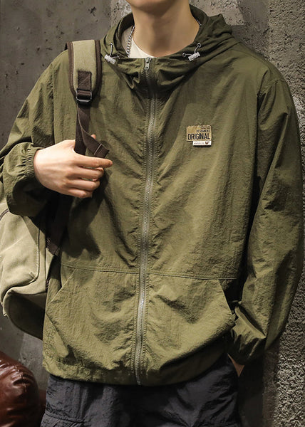 Coats Olive Plus Size Summer Mens Pockets Green Zippered Hooded FashionChic