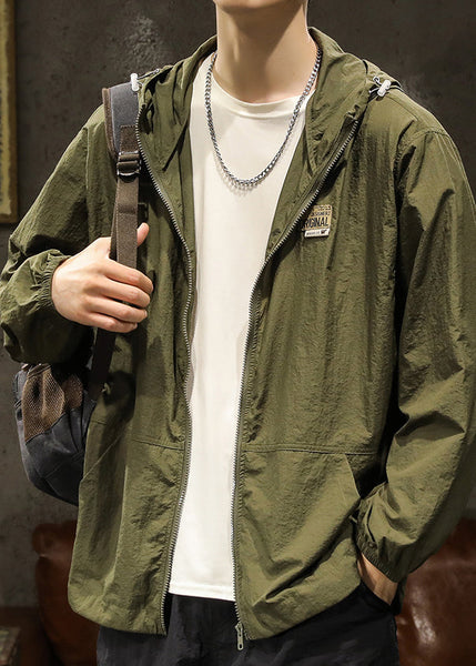 Coats Olive Plus Size Summer Mens Pockets Green Zippered Hooded FashionChic